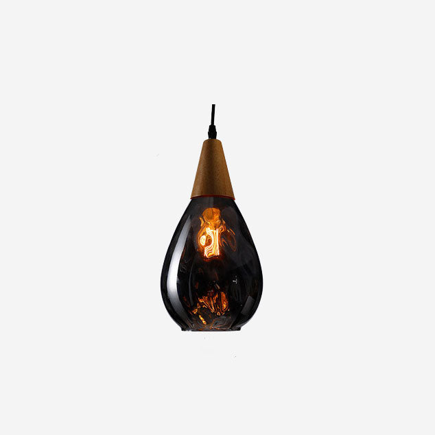 Moderne minimalistische runde Pendelleuchte mit 1 Flamme aus Holzglas mit Wasserwellenstruktur für das Schlafzimmer 