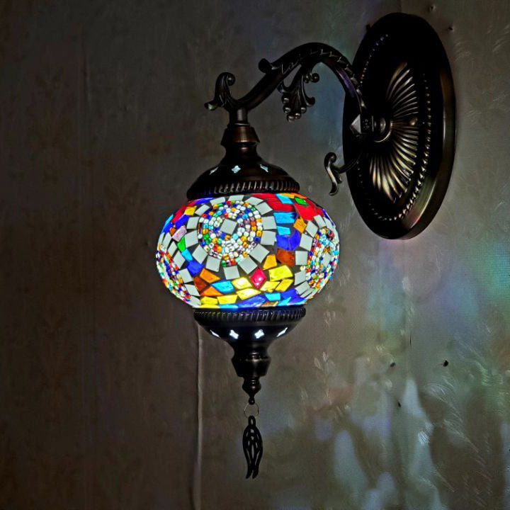 European Vintage Exotic Cracked Glass 1-Light Wall Sconce Lamp
