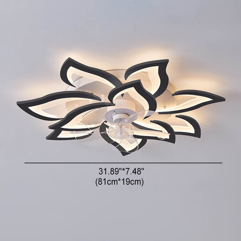 Scandinavian Modern Luxury Flower Iron Acrylic Plastic LED Flush Mount Ceiling Fan Light