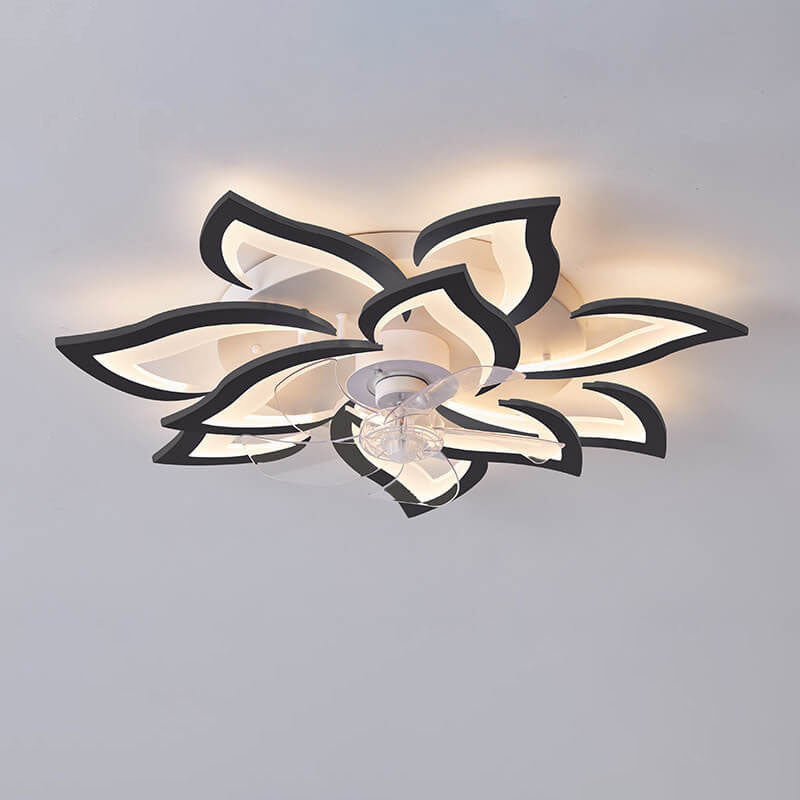 Scandinavian Modern Luxury Flower Iron Acrylic Plastic LED Flush Mount Ceiling Fan Light