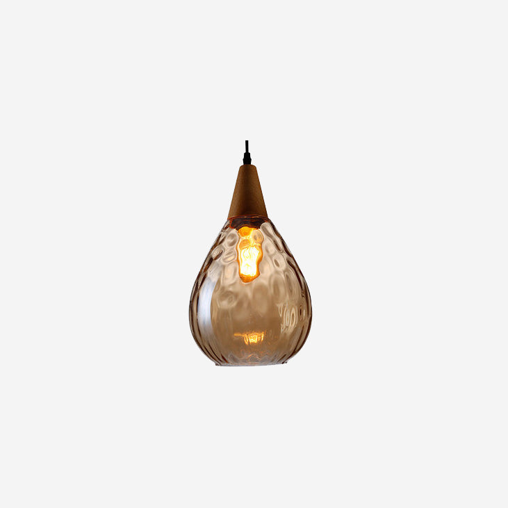 Moderne minimalistische runde Pendelleuchte mit 1 Flamme aus Holzglas mit Wasserwellenstruktur für das Schlafzimmer 