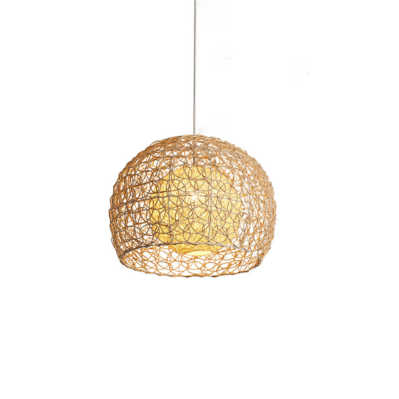 Contemporary Boho Rattan Weaving Cage 1-Light Pendant Light For Dining Room