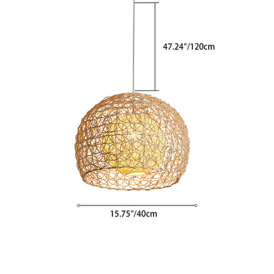 Contemporary Boho Rattan Weaving Cage 1-Light Pendant Light For Dining Room