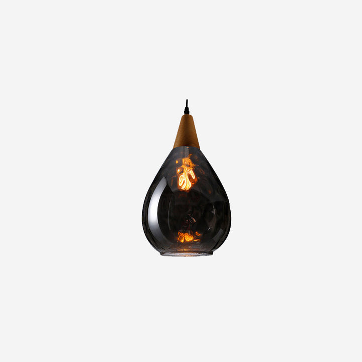 Moderne minimalistische runde Pendelleuchte mit 1 Flamme aus Holzglas mit Wasserwellenstruktur für das Schlafzimmer 