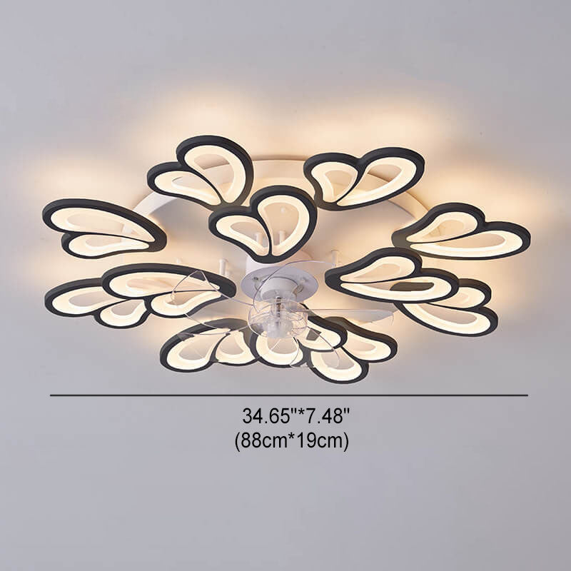 Scandinavian Modern Minimalist Heart Iron Acrylic Plastic LED Flush Mount Ceiling Fan Light