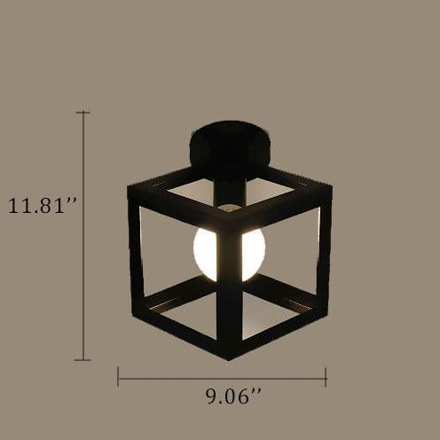 Wrought Iron 1-Light Square Shade Semi-Flush Mount Lighting