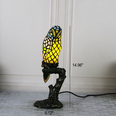 Tiffany American Parrot Buntglas-Harz-Tischlampe mit 1 Leuchte