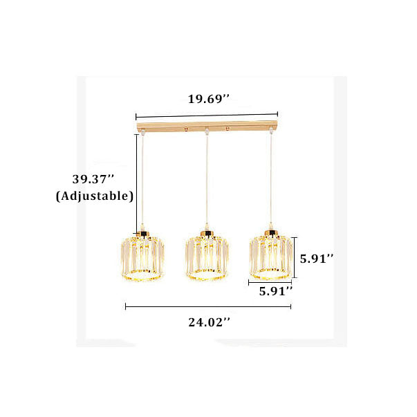 Strukturierte 3-Licht-Zylinderglas-Pendelleuchte aus Kristallglas mit langer Platte 