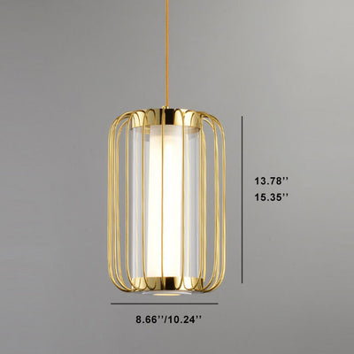 Modern Gold Lantern Shape 1-Light New Chinese Style Pendant Light