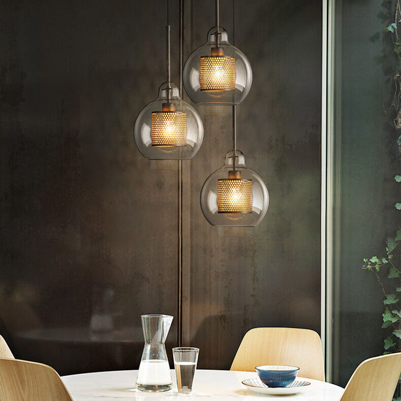 Clear Glass Globe 1-Light Bulge Dome Pendant Light