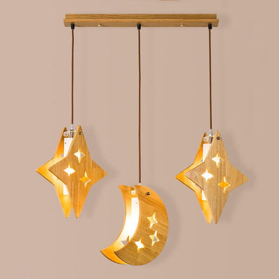 Nordic Wooden 3-Light Moon/Star Chandeliers