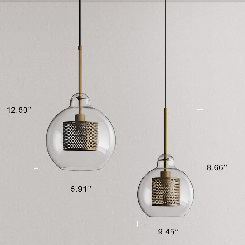 Clear Glass Globe 1-Light Bulge Dome Pendant Light