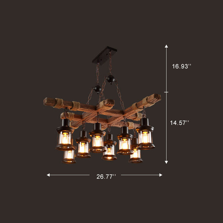Retro Eisen Seil Holz 8-Licht Hängende Kronleuchter 