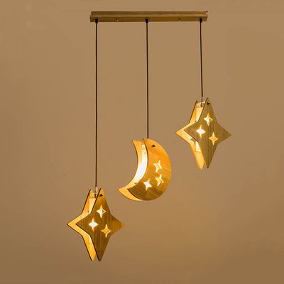 Nordic Wooden 3-Light Moon/Star Chandeliers