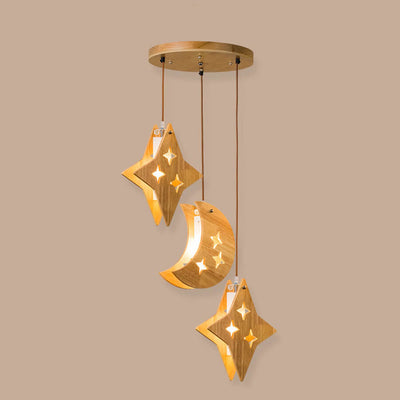 Nordic Wooden 3-Light Moon/Star Chandeliers