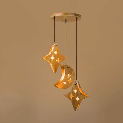 Nordic Wooden 3-Light Moon/Star Chandeliers