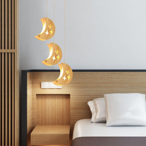 Nordic Wooden 3-Light Moon/Star Chandeliers