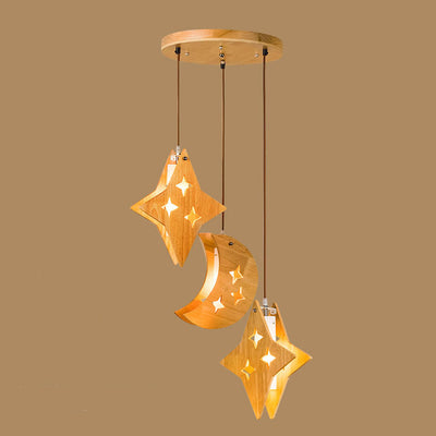 Nordic Wooden 3-Light Moon/Star Chandeliers