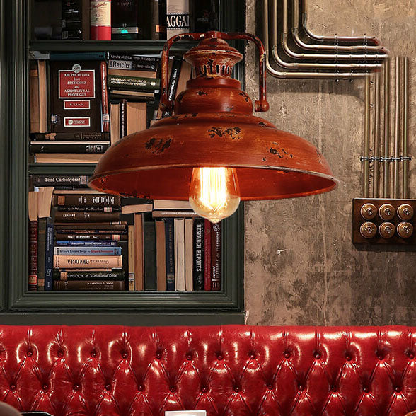 Lampe suspendue rétro à dôme à 1 lumière rouge rouille