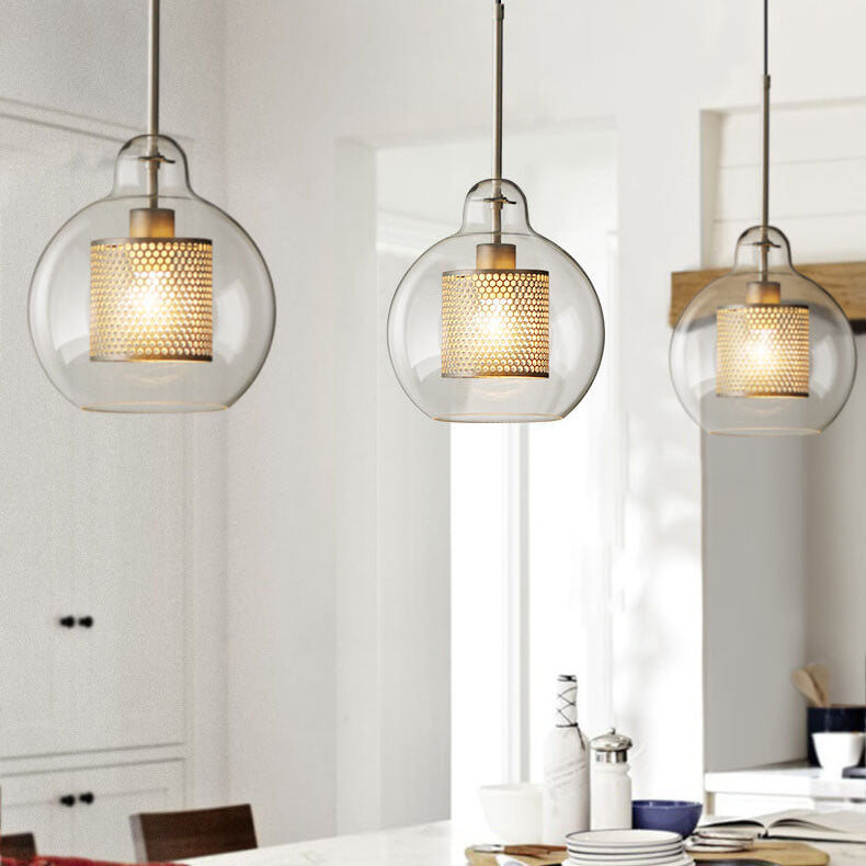 Klarer Glaskugel 1-Licht Wölbung Kuppel Pendelleuchte 