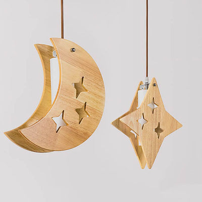 Nordic Wooden 1-Light Single Moon/Star Pendelleuchte 