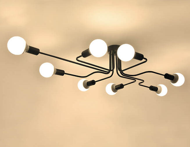 Wrought Iron 8-Light Sputnik Modern Linear Circuit Board Shade  Semi-Flush Mount Lighting