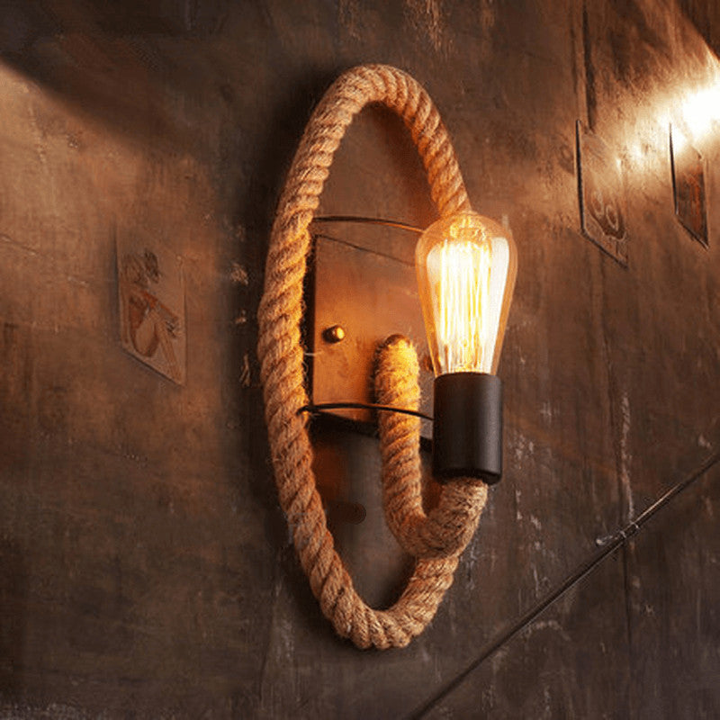 Vintage Hemp Rope 1-Light Wall Sconce Lamp 2 Design
