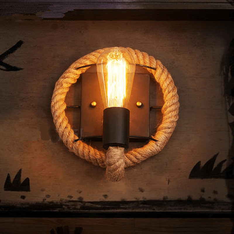Vintage Hemp Rope 1-Light Wall Sconce Lamp 2 Design