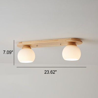 Japanese Vintage Striped Glass Wood Long Plate 2/3 Light Flush Mount Ceiling Light