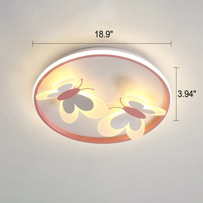 Cartoon Creative Pink Butterfly Circle LED Flush Mount Ceiling Light