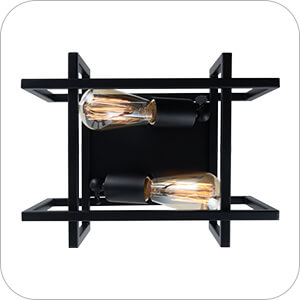 Industrial 2-Light Open Geometric Frame Flush Mount Lighting