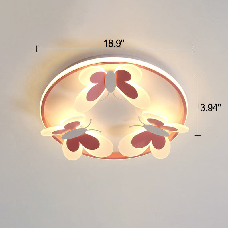 Cartoon Creative Pink Butterfly Circle LED Flush Mount Ceiling Light