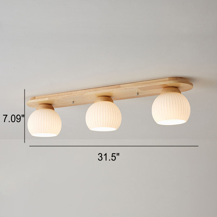 Japanese Vintage Striped Glass Wood Long Plate 2/3 Light Flush Mount Ceiling Light