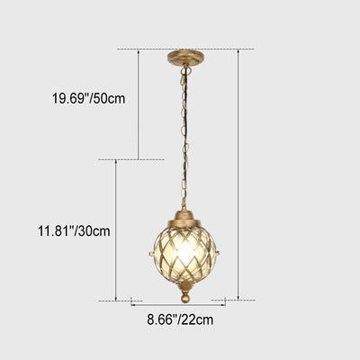 European Vintage Round Ball Die-Cast Aluminum Glass Waterproof Outdoor 1-Light Pendant Light