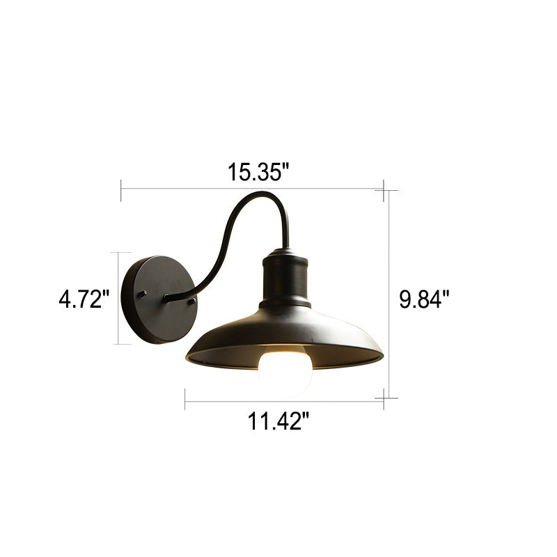 Applique Murale Extérieure Étanche en Fer Style Loft Rétro avec Dôme et Bras Courbé, 1 Lumière 