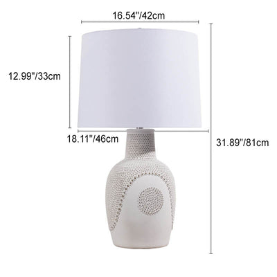 Lámpara de mesa de 1 luz con tambor de tela y jarra de cerámica en blanco y negro minimalista moderno 
