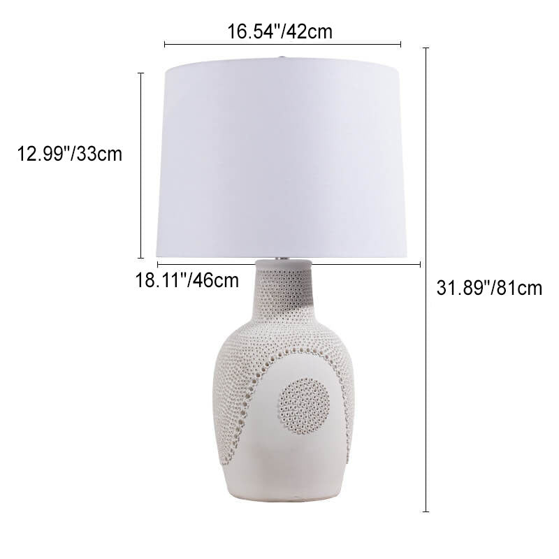 Lámpara de mesa de 1 luz con tambor de tela y jarra de cerámica en blanco y negro minimalista moderno 