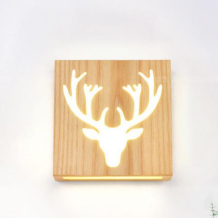 Modern Creative Solid Wood Happy Tree &amp;  Antler Pattern LED Wall Sconce Lamp
