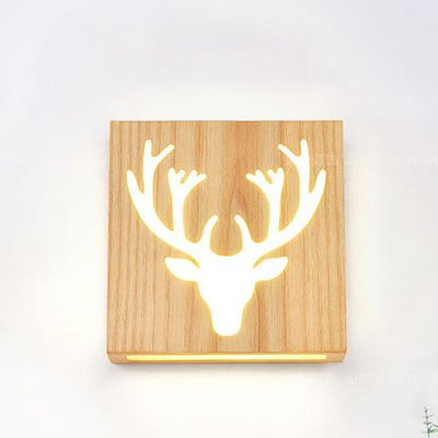 Modern Creative Solid Wood Happy Tree &  Antler Pattern LED Wall Sconce Lamp
