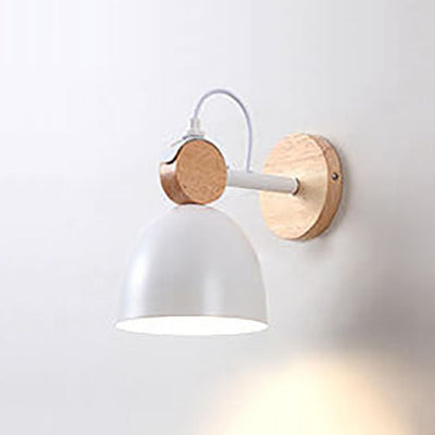 Nordic Macaron Dome Shade Wooden Chassis 1-Light Wall Sconce Lamp