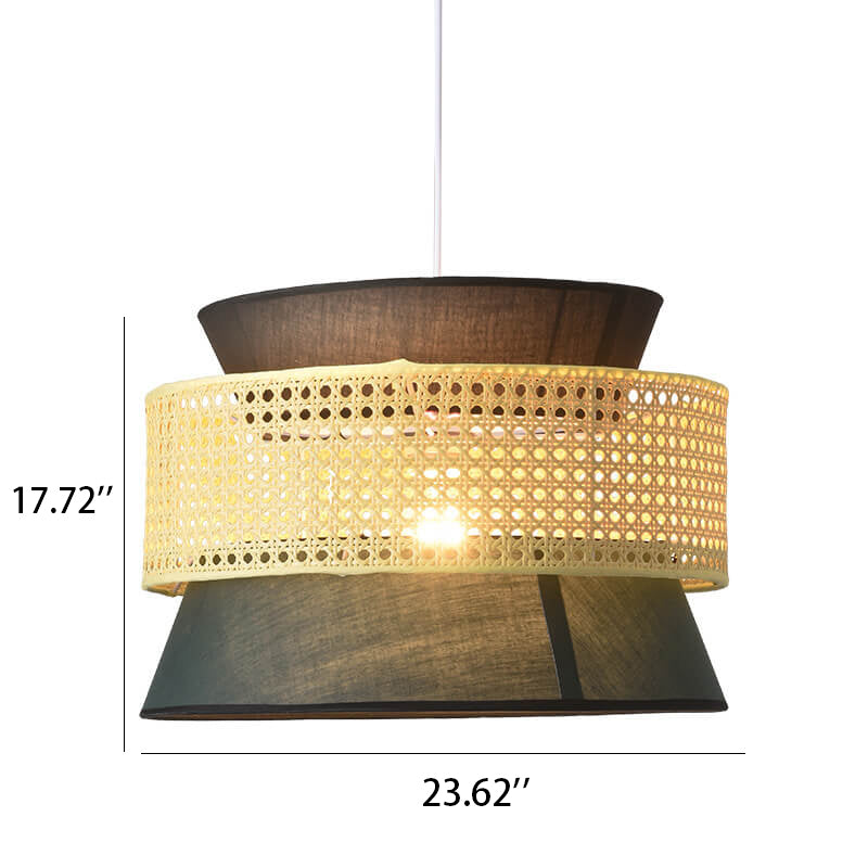 Suspension Luminaire Moderne en Rotin Japonais en Forme de Tambour à 1 Lumière 
