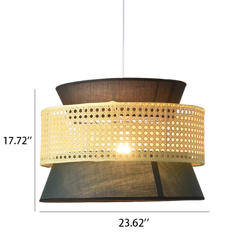 Modern Rattan Japanese Drum Shape 1-Light Pendant Light