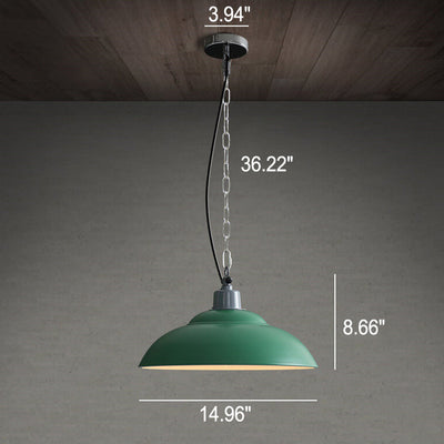 Lampe suspendue à 1 lumière en forme de dôme vert militaire industriel rétro 