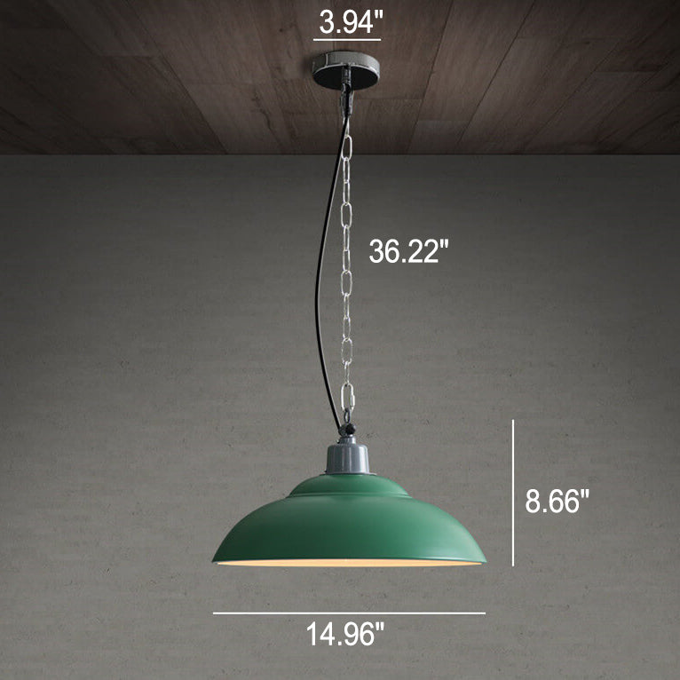 Lampe suspendue à 1 lumière en forme de dôme vert militaire industriel rétro 