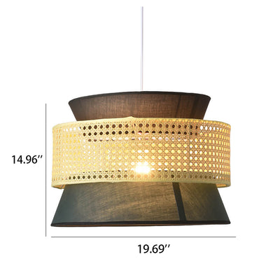 Modern Rattan Japanese Drum Shape 1-Light Pendant Light