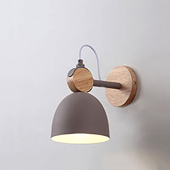 Nordic Macaron Dome Shade Wooden Chassis 1-Light Wall Sconce Lamp