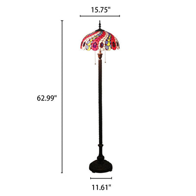 European Tiffany Peacock Tail Stained Glass 2-Light Standing Floor Lamp