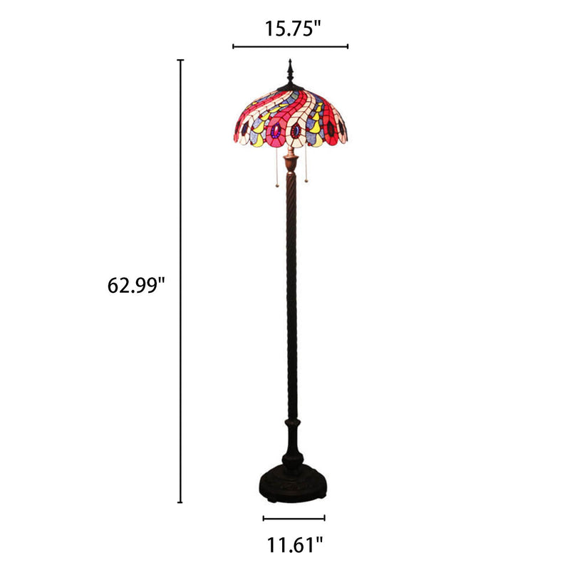 European Tiffany Peacock Tail Stained Glass 2-Light Standing Floor Lamp