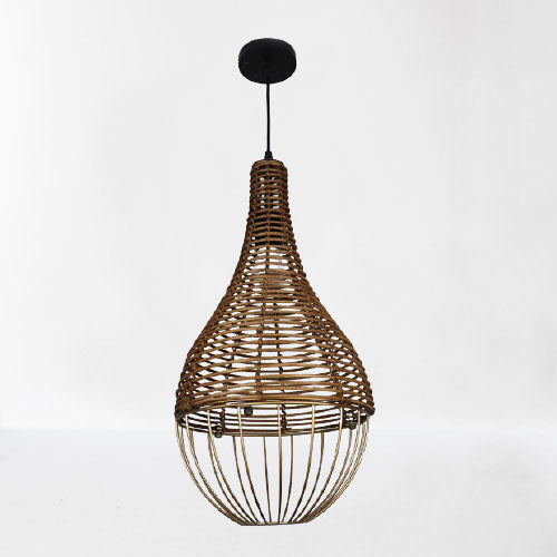 Retro Rattan Weben Tropfenförmiger Schirm 1-Licht Pendelleuchte 