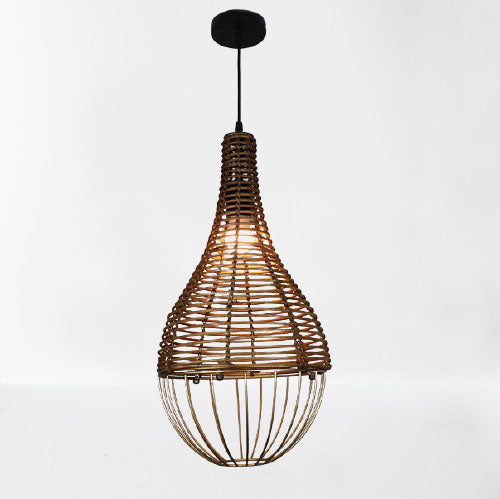 Retro Rattan Weben Tropfenförmiger Schirm 1-Licht Pendelleuchte 